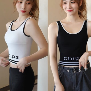 🌼สินค้าขายดี เสื้อกล้ามผ้านุ่ม ครอปแขนกุด  แขนกุดสุดน่ารักChips#