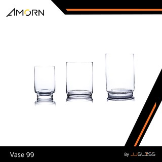 JJGLASS - ( AMORN ) Vase 99. - แจกันแก้ว ทรงกระบอก แฮนด์เมด เนื้อใส