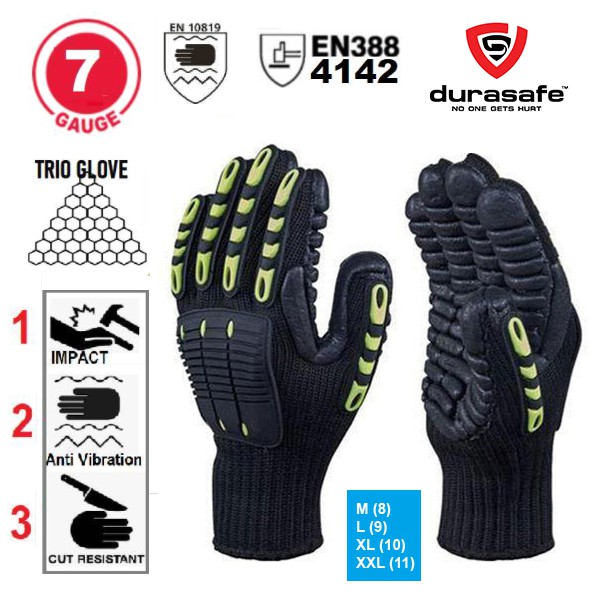 MAXGLOVE Trio 7050 ถุงมือ Impact & Anti-Vibration EN388 & EN10819 ได้รับการอนุมัติ