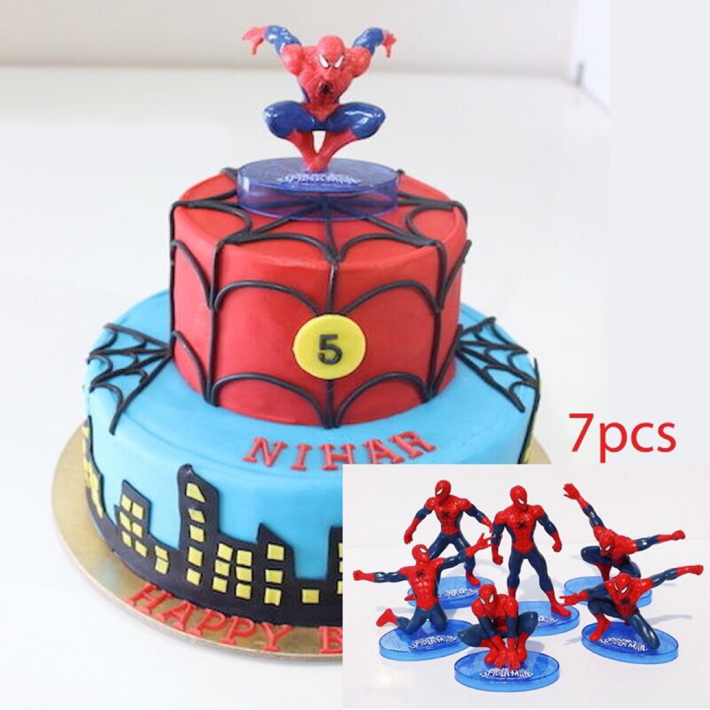 พร้อมส่งท็อปเปอร์พลาสติกลาย Spiderman สําหรับตกแต่งเค้กวันเกิด 7 ชิ้น / ชุด