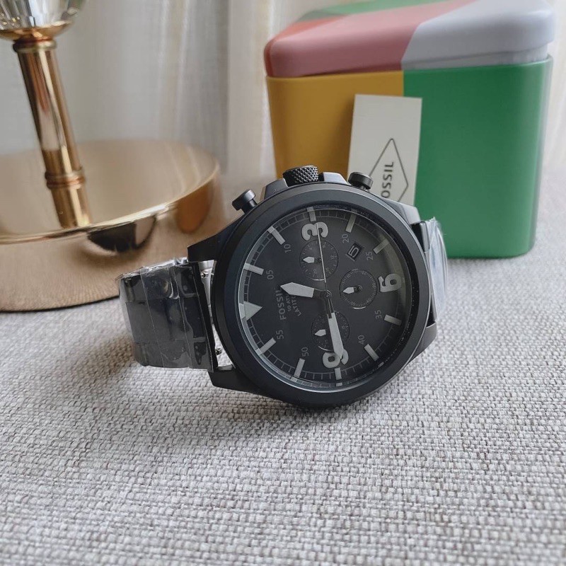 👑ผ่อน0%~แท้100%👑  นาฬิกาข้อมือ FOSSIL  Latitude Chronograph Black Stainless Steel Watch FS5754