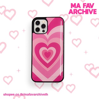 (pre-orderจากเกาหลี) mafavarchive - Hot pink Heartbeam epoxy case เคสมือถือคลุมรอบเครื่อง ขอบยางดำ ลายหัวใจ สีชมพูเข้ม