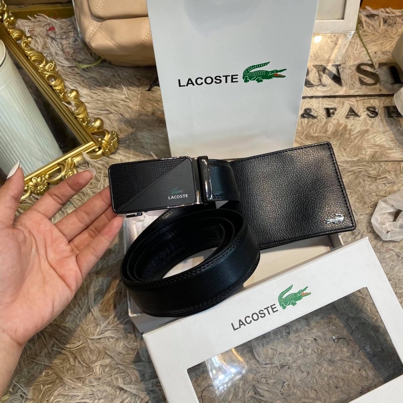 🔥Set เข็มขัด+กระเป๋าสตางค์ Lacoste ของแท้!! Outlet🔥