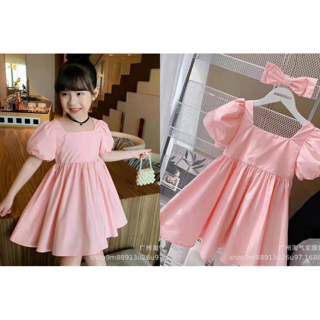 Mimi พร้อมส่ง ชุดเด็กผู้หญิงสีชมพู น่ารัก1-8 ขวบ ชุดเดรส สไตล์เกาหลี พร้อมโบว์น่ารัก (151)