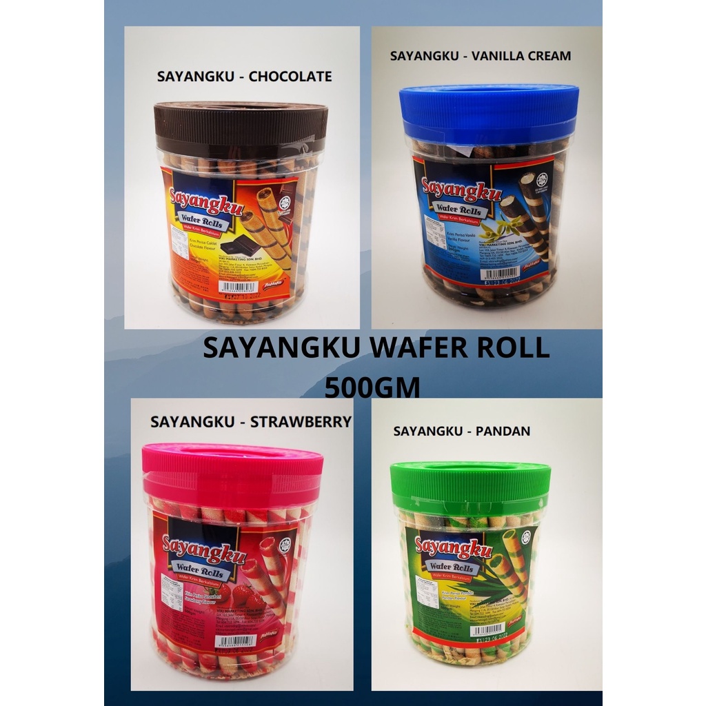 SAYANGKU WAFER ROLL 500GM (CHOCOLATE, STRAWBERRY, PANDAN, VANILLA)