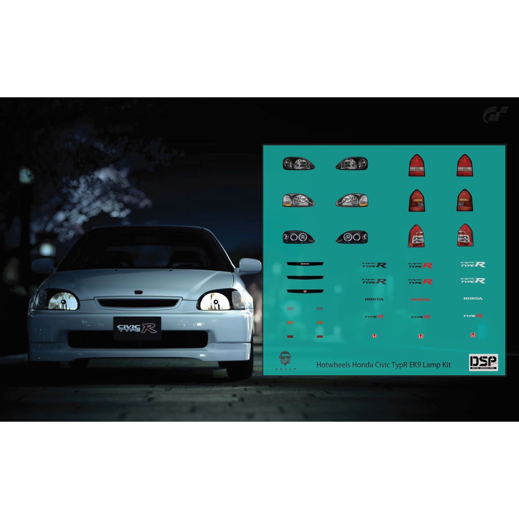 ดีคอล ไฟรถ Honda EK9 ไฟหน้า ไฟท้าย กระจังหน้า หมึกรองขาว ติดงานได้ทุกสี  lamp light hotwheel 1:64 Decal  water slide ราคา ถูกที่สุด ดีลบีเคเค