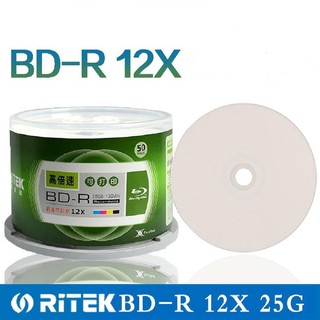 RITEK BD-R 12-speed ultra-high-speed 25G Blu-ray printable barreled 50 discs รูปแบบ: BD-R บันทึกความเร็ว: 12X 130นาทีเวล