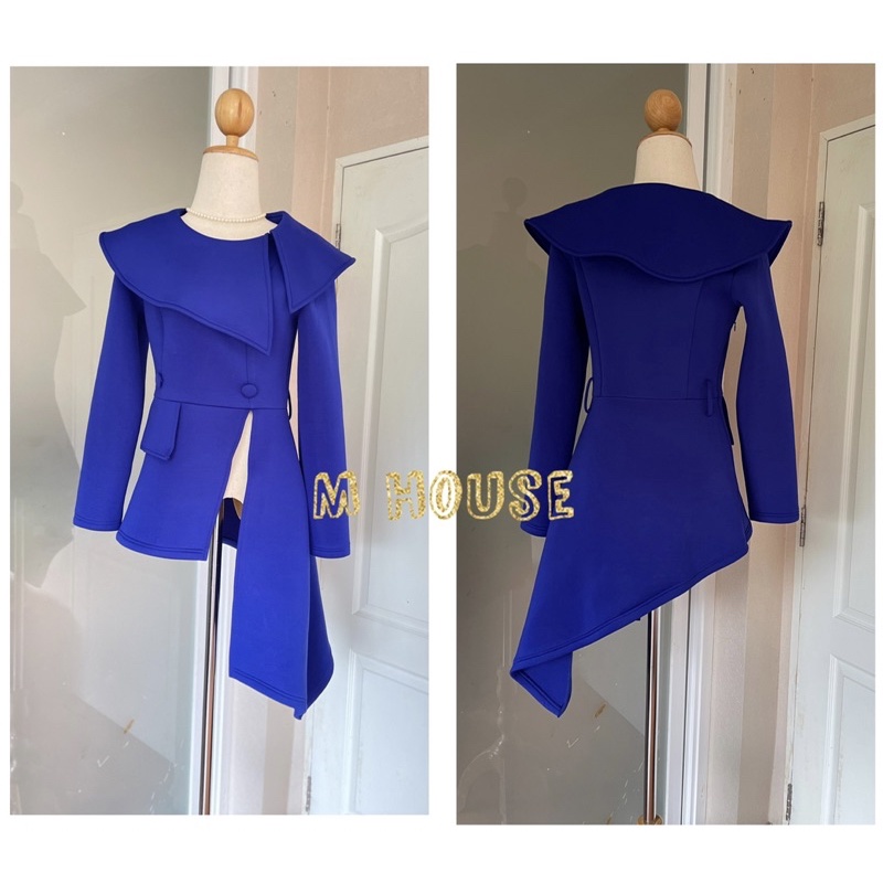 มินิเดรส ผ้าโฟม หรือจะใส่เป็นเสื้ออย่างเดียวก็เก๋ สีน้ำเงิน งานแบรนด์ AOMEI Sz. S