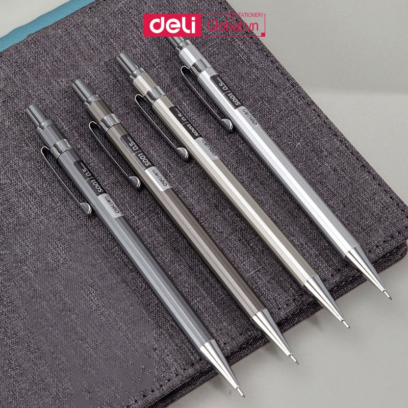 Deli 0.5 มม.0.7 มม.โลหะดินสอ 2B อัตโนมัติดินสอนักเรียนตะกั่วโรงเรียนดินสออุปกรณ์สําหรับวาดภาพสํานักงาน