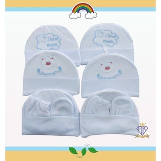 A002 เซ็ทหมวก ถุงมือ ถุงเท้า เซตเตรียมคลอด ผ้านิ่มใส่สบาย ไม่ระคายเคืองผิวเด็กคละลาย