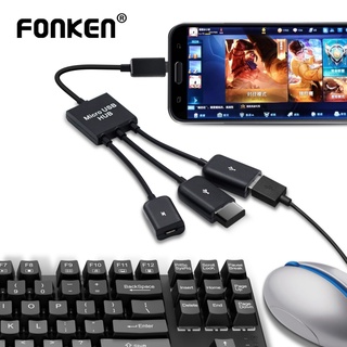 FONKEN 3 พอร์ต Micro USB OTG HUB พร้อมตัวแปลงอะแดปเตอร์สายไฟสำหรับโทรศัพท์มือถือ