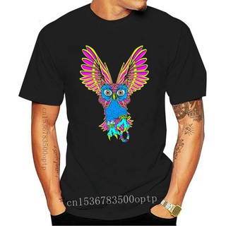 คอตต้อนคอกลมเสื้อยืดลําลอง แขนสั้น พิมพ์ลายนกฮูก SFYNX Plur Owl Rave - EDM Blacklight สําหรับผู้ชาย 684996S-5XL