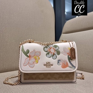 (แท้ 💯%‼ Factory) CO ACH C9230 KLARE CROSSBODY IN SIGNATURE CANVAS WITH FLORAL EMBROIDERY