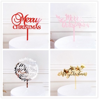 【Xmas】ป้ายอะคริลิค Merry Christmas สําหรับตกแต่งเค้กคริสต์มาส