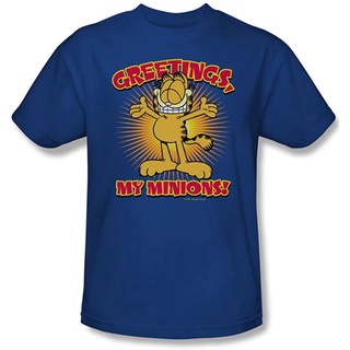 เสื้อยืดวินเทจ100%cotton เสื้อยืดคอวีผู้ชาย Garfield - Minions Adult T-Shirt In Royal Blue men เสื้อ ยืด ผู้ชาย คอกลม โอ