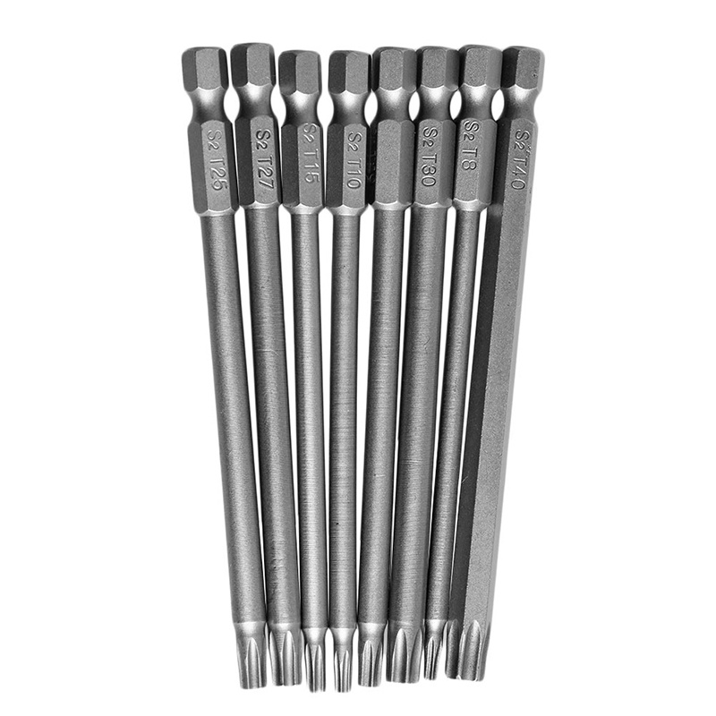 R* 8 ชิ้นชุด T8-T40 100 มม.แม่เหล็ก Torx ไขควง Bits 1 4 Hex Shank