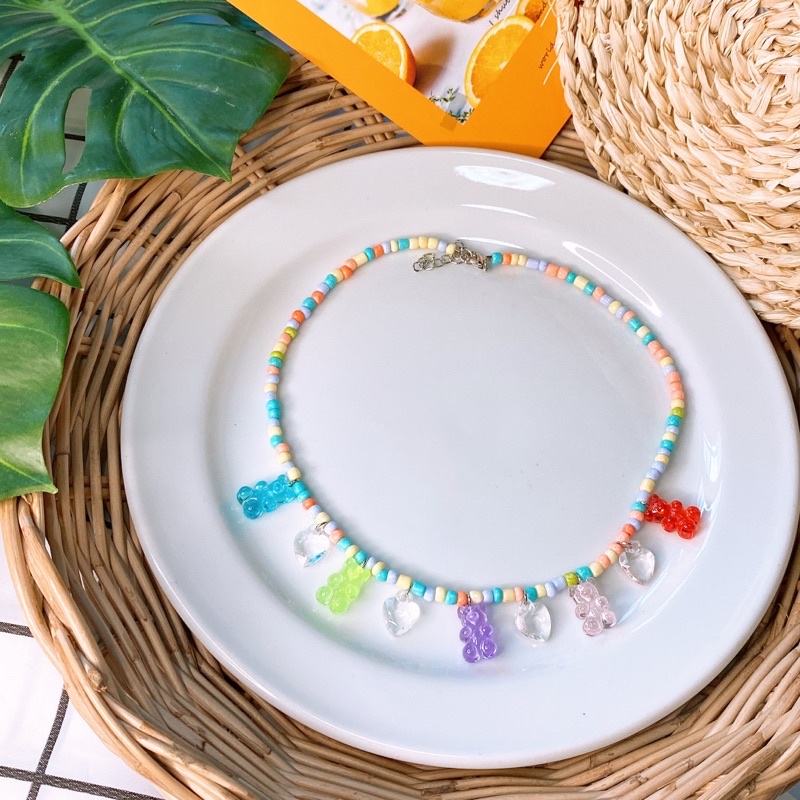 สร้อยหมี สร้อยลูกปัดจี้หมี เจลลี่แบร์ handmade ลูกปัดหมี