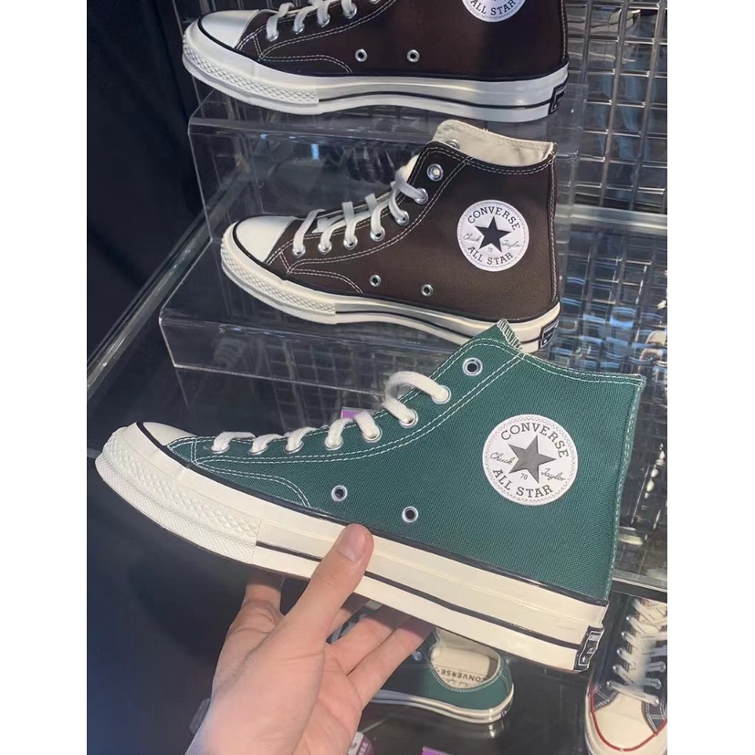 CONVERSE สนทนา 1970ส รองเท้าผ้าใบสีเขียวเข้ม รองเท้าผ้าใบหัวครีม รองเท้ายาง รองเท้าผู้ชาย รองเท้าผู้หญิง