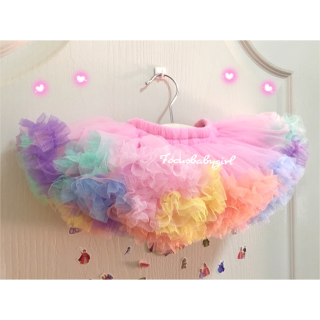 พร้อมส่ง กระโปรงtutu สีชมพูชายฟูฟูสีเรนโบว์พาสเทล