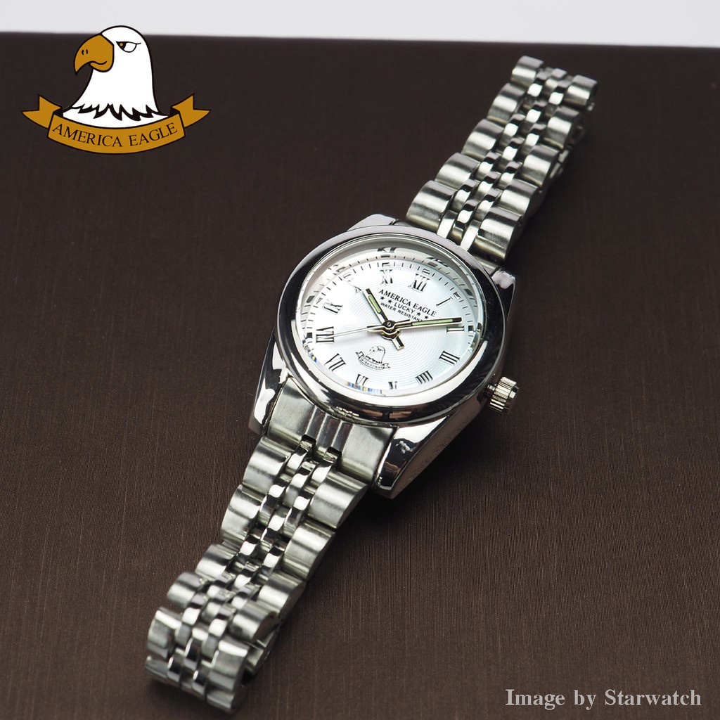 ❏AMERICA EAGLE Watch นาฬิกาข้อมือผู้หญิง กันน้ำ สายสแตนเลส รุ่น AE015L - Silver/White