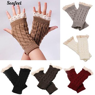 ถุงมือปักลายนิ้วมือ Fingerless Soft Knitted Warm Warming Warmer