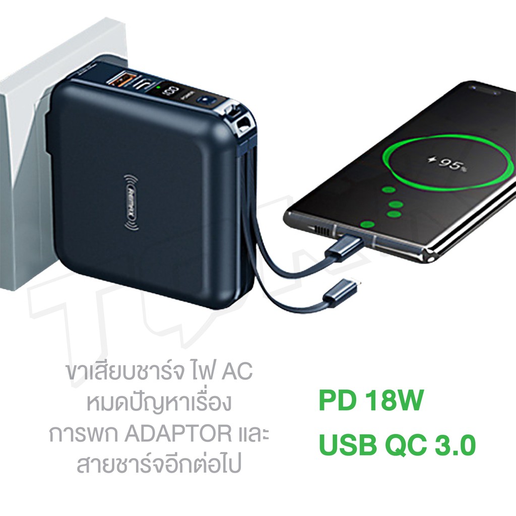 ⚡️ แบตสำรอง ชาร์จไร้สาย Remax RPP-145 Wireless Power Bank Type-C TO ...