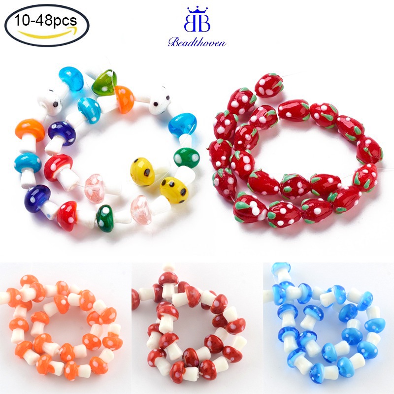Beadthoven ลูกปัดสตรอเบอร์รี่ 3D แฮนด์เมด สีชมพู สีแดง 13~16x11 มม. รู 2 มม. สําหรับทําเครื่องประดับ สร้อยคอ สร้อยข้อมือ