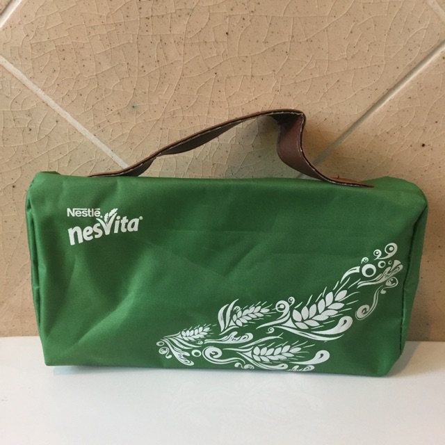กระเป๋าถือ Nestvita สีเขียว สดใส ใส่เครื่องสำอางค์ ทรง Longchamp มีซิป ใบใหม่ มือ 1