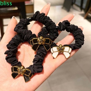 BLISS Women Girls Bow Hair Ties Simple Large Intestine Hair Ring Camellia Hair Rope Luxury Elegant Bownot Drop Oil Black White Temperament Korean Style/Multicolor