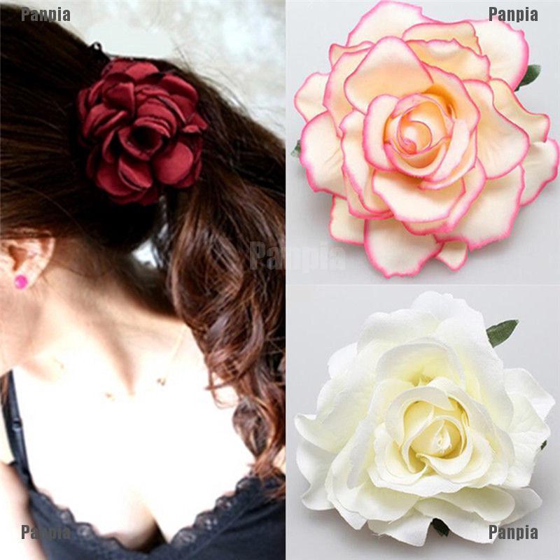 Panpia Beautiful Big Blooming Rose Flower Wedding Bridal Hair Clip Headpiece Brooch Pin