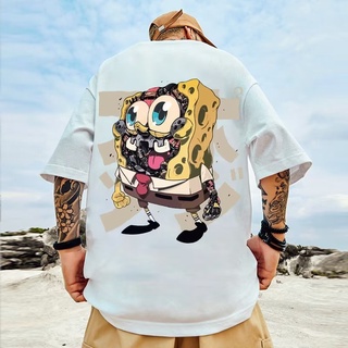 เสื้อยืดแขนสั้น พิมพ์ลายหุ่นยนต์ SpongeBob SquarePants สไตล์เกาหลี แฟชั่นฤดูร้อน สําหรับผู้ชาย และผู้หญิง