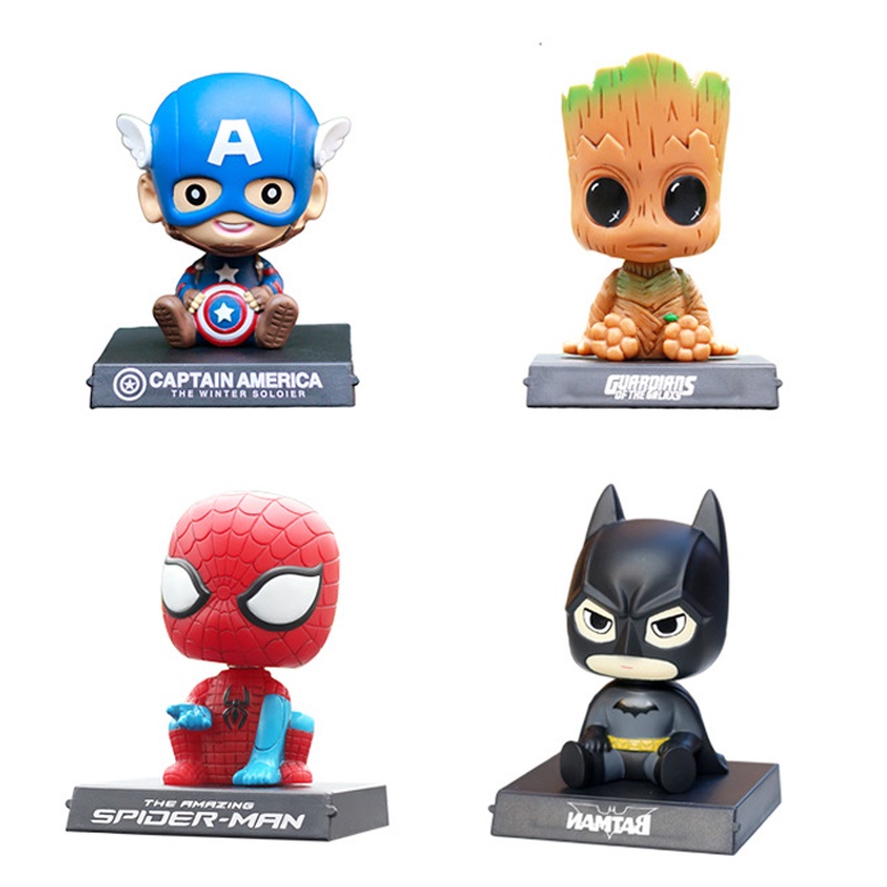 63 สไตล์ Avengers Spider Man Batman Iron Man Slam Dunk Uzumaki Naruto Son Goku Luffy เขย่าหัวตุ๊กตา PVC Action Figure ของเล่นรุ่นผู้ถือโทรศัพท์ Bracket รถตกแต่งของขวัญ