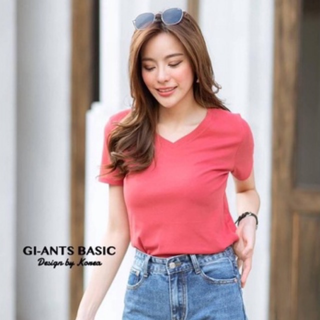 GI-ANTS ☄️เสื้อยืดคอวี Cotton