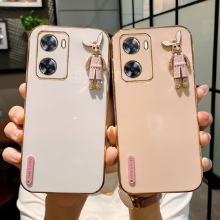 New เคส OPPO A58 4G / A78 5G 4G / A98 / A57 2022 / A77s / A77 / A96 / A76 Fashion Soft Case Plating with Cute Crystal Rabbit Camera Lens Protection Cover เคสโทรศัพท์ OPPOA58 OPPOA78 OPPOA98 OPPOA57