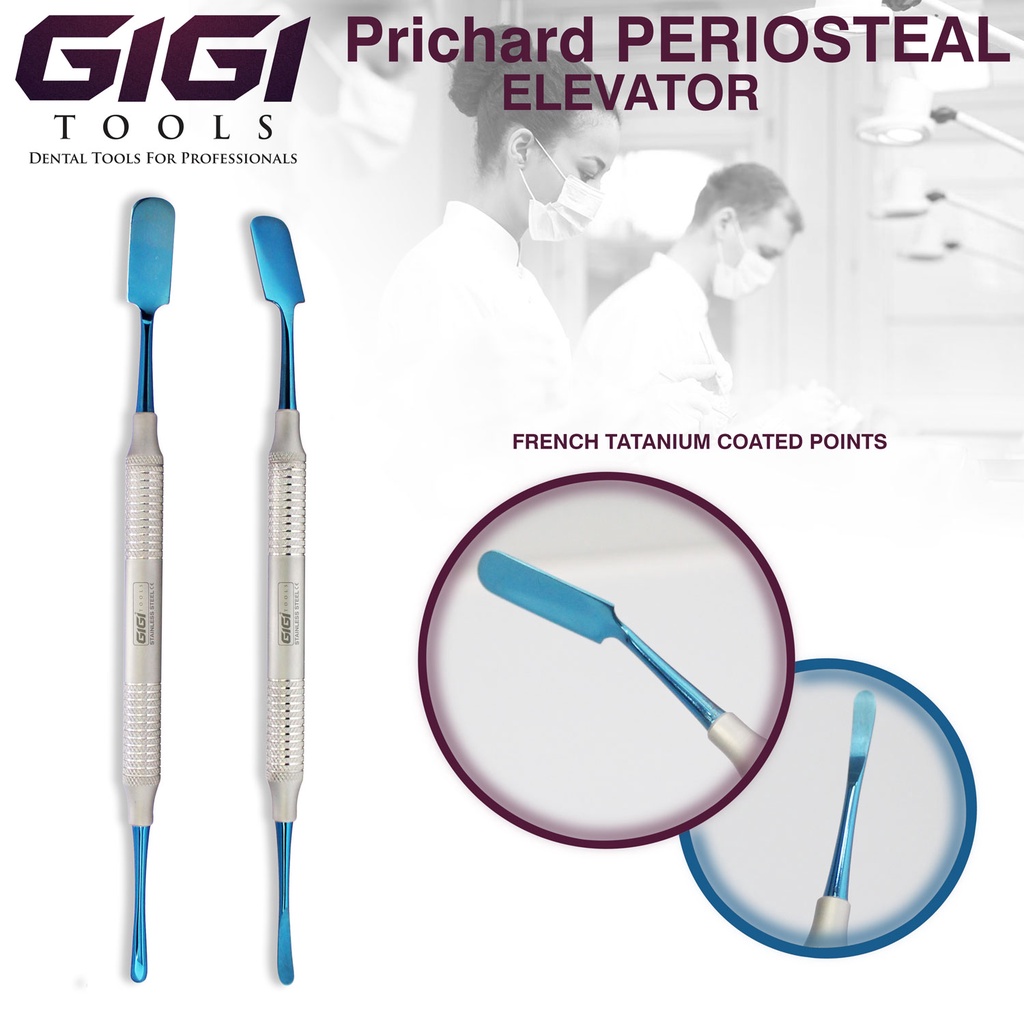 GIGI TOOLS ทันตกรรม Prichard Periosteal ลิฟท์สแตนเลสไทเทเนียมเคลือบจุดฝรั่งเศส