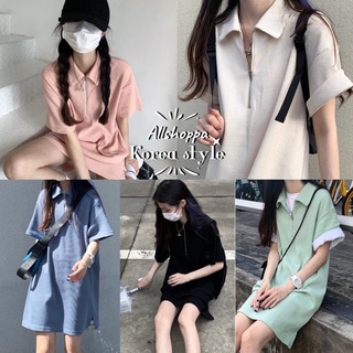 Allshoppa | ❤️ ส่งทันที! Macaron Zip Oversize shirt dress เดรสเชิ้ต คอปกโปโล แต่งดีเทลซิป สไตล์เกาหลี