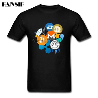 [100% Cotton] เสื้อยืดพิพ์ืลาย สำหรับผู้ชาย Bitcoin Ripple Ethereum Litecoin Dash Monero Cryptocurrency