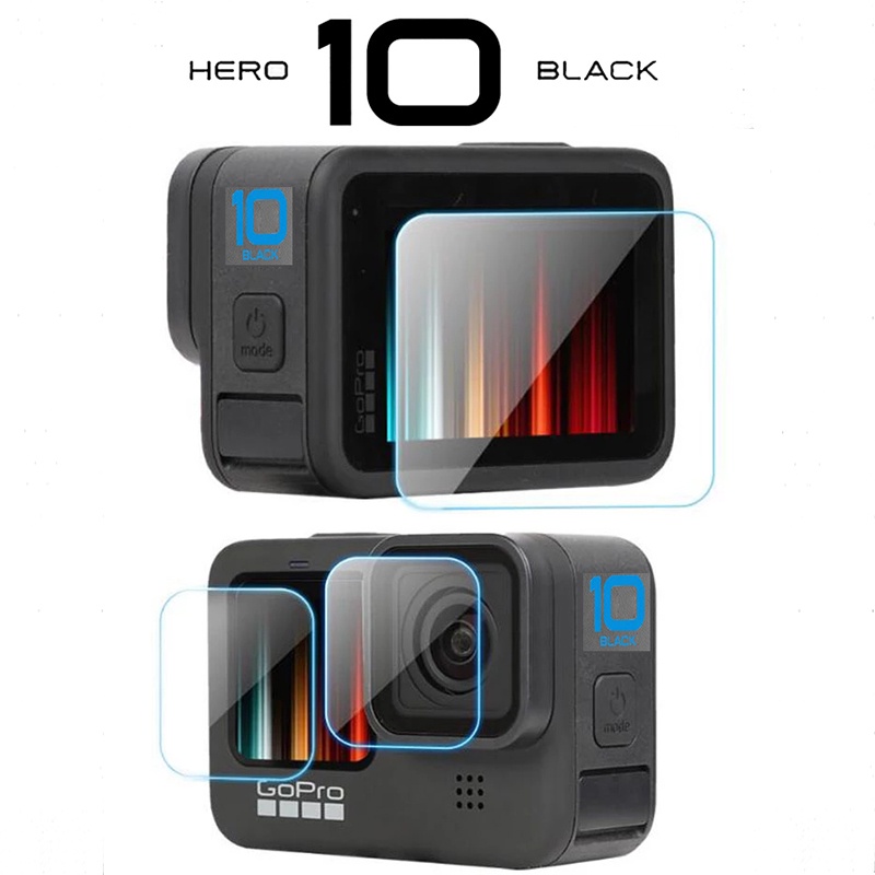 Go pro 10 9 8 7 6 5 กระจกนิรภัยป้องกันหน้าจอสําหรับ GoPro Hero 10 เลนส์สีดําป้องกันฟิล์ม Gopro10 อุปกรณ์เสริม