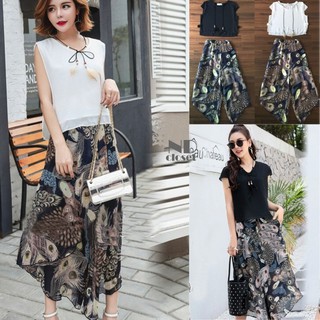 Bohe Style Peafowl Print Pants Set