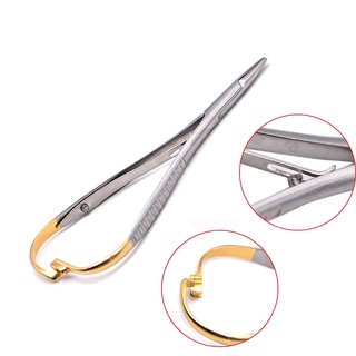 Dental Needle Holder Forceps Curved Gold Plated Handle Stainless Steel Plier