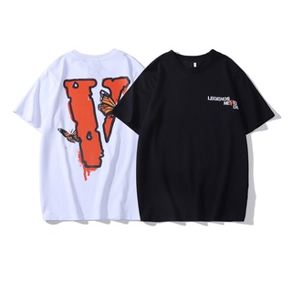 ผ้าฝ้าย 100%VLONE Couples Cotton Summer Big V erfly Print Short Sleeve Cal All-match T-shirt Couples Tops UnisexS-3XL