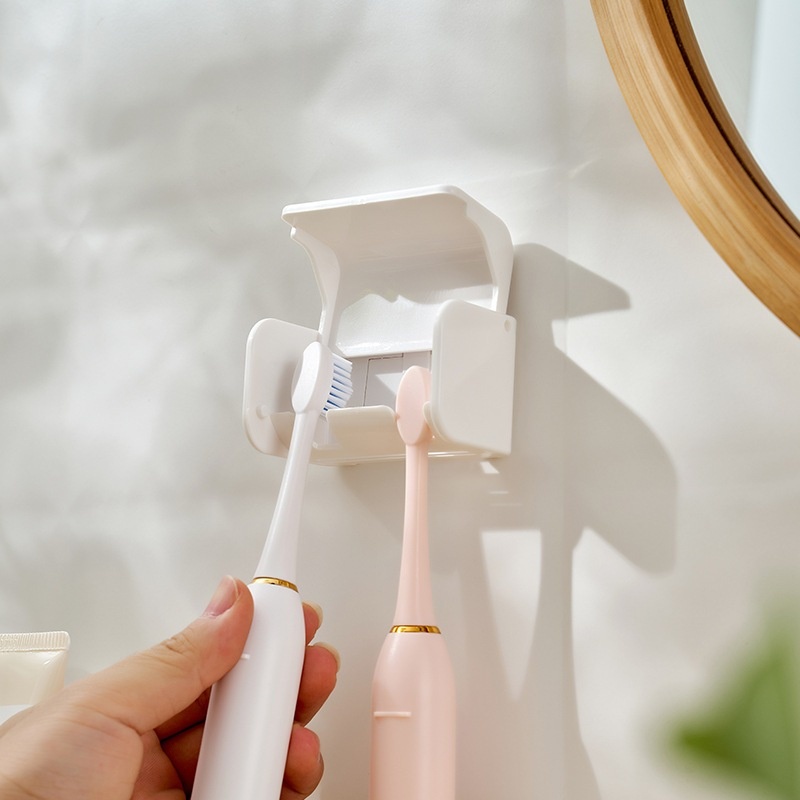 HOMU HOME KM810 ที่ใส่แปรงสีฟันในห้องน้ำ ที่แขวนแปรงสีฟัน แขวนแปรงสีฟันแบบ 2 ช่อง ติดผนัง ไม่ต้องเจาะรู!! KM