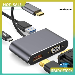 4 in 1 อะแดปเตอร์แปลงเสียงวิดีโอ Type-C เป็น HDMI 4K VGA USB3.0