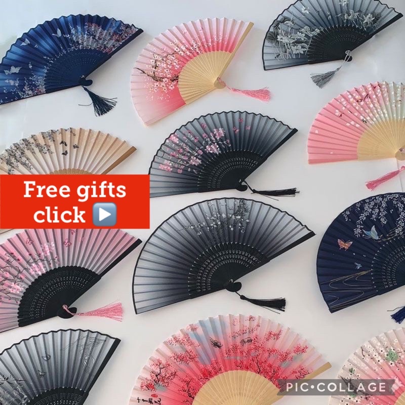 พัดผ้า+ซองผ้า  สไตล์จีนญี่ปุ่น  มีพู่ให้สวยงาม ไม้ไผ่  ใข้รำ แบบโบราณ Qijunfeng