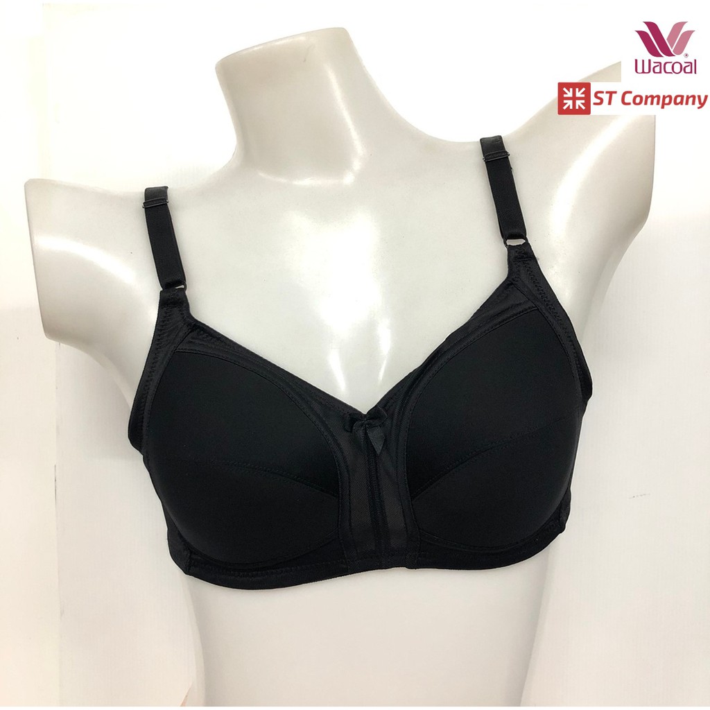 Wacoal Basic Bra สีดำ (BL) ไม่มีโครง Wireless Bra เต็มคัพ เก็บทรง เสริมฟองบาง 3 ตะขอ ชุดชั้นใน รุ่น 