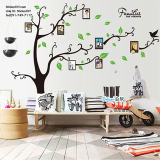 Transparent Wall Sticker สติ๊กเกอร์ติดผนัง กรอบรูปต้นไม้(ซ้าย)ใบเขียว สีดำ(กว้าง170cm.xสูง120cm.)