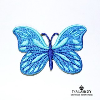 ตัวรีดผีเสื้อ ผีเสื้อ สีฟ้า ฟ้าทะเล 7x4.5 cm ฺBlue Butterfly Patch งานปัก DIY ตัวรีด อาร์ม ติดเสื้อ กระเป๋า สวย น่ารัก