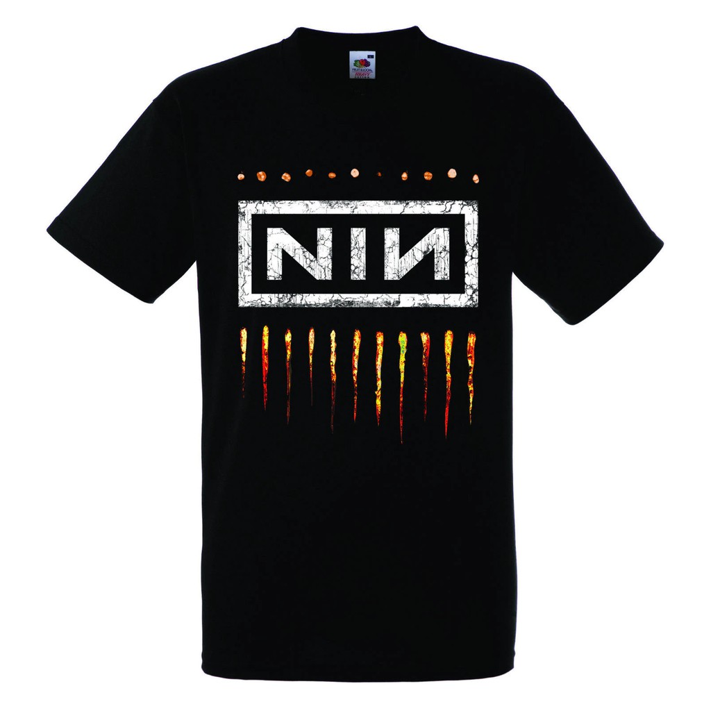 【🔥🔥】Nine Inch Nails Nin Logo 2 เสื้อยืดสีดำวงร็อค
