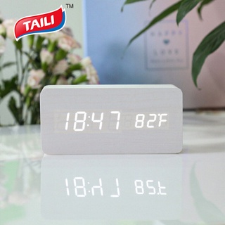 TAILI Led Smart ไม้นาฬิกาปลุก Dual นาฬิกาปลุกแบบมีหน้าจอ Usb นาฬิกาทำจากไม้ นาฬิกาปลุกดิจิตอล รูปแบบกระจก led นาฬิกาปลุก ตั้งโต๊ะ นาฬิกาปลุกดิจิตอลตั้งโต๊ะ ห้องนอน แสดงอุณหภูมิ นาฬิกาปลุก ตั้งโต๊ะ พร้อมวันที่