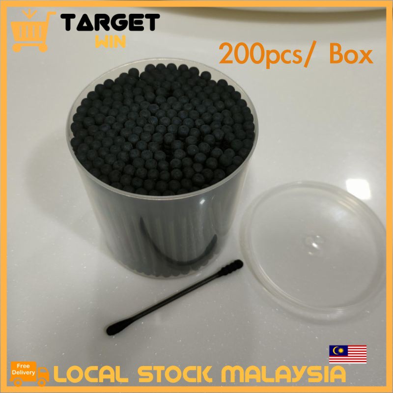 200 ชิ้น Q-Tips Dual Tips สีดํา 100% Pure Cotton Buds เพลากระดาษธรรมชาติทั้งหมด